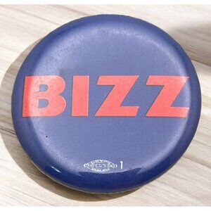 Vintage Bizz Pinback Button Blue Badge Retro Jacket Pin